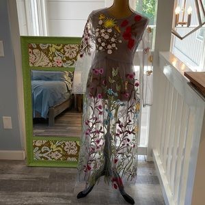 Embroidery floral dress , wear slip underneath, brand new excellent condition